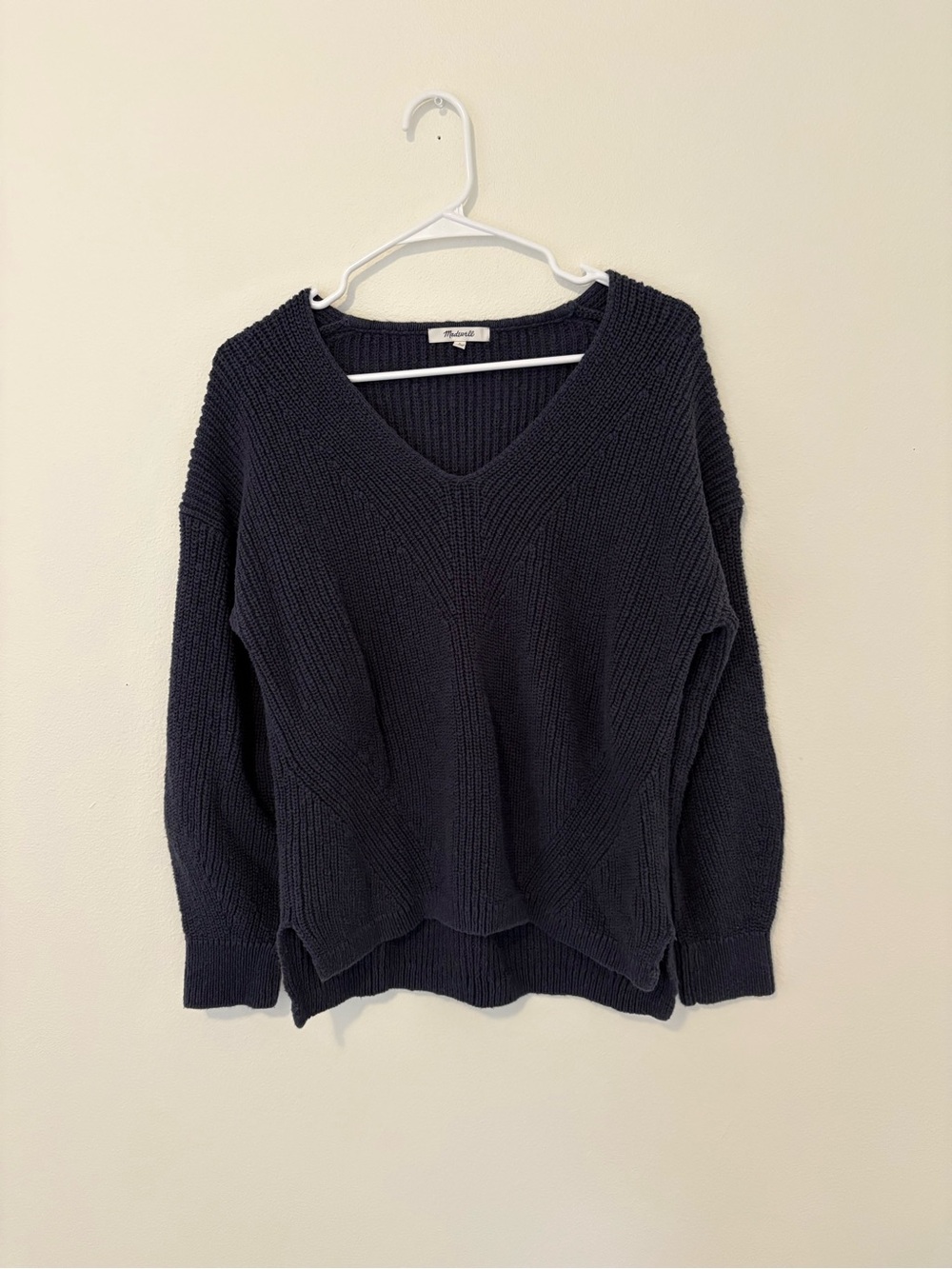 Madewell Thornton 100% Cotton V-Neck Navy Blue Ribbed Knit Sweater Women’s LARGE